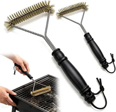 Obrázek produktu pro 2 kusy kartáčů na gril z mosazi, 30 cm, grilovací kartáče s měděnými štětinami