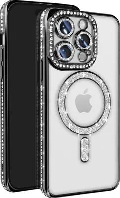 Obrázek produktu pro Avizar, diamantové pouzdro pro iPhone 14 Pro MagSafe, obrys s kamínky, černé
