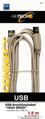 Produktbild von Heitech USB ANSCHLUSSKABEL „HIGH SPEED“ 1,8M