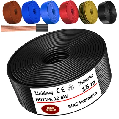 Productafbeelding van 15 meter adereen H07 V-K SW, 1x10 mm², zwart, enkeldradig, flexibel