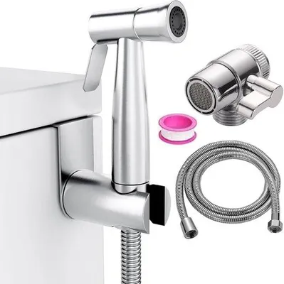 Productafbeelding van Handdouche van staal voor toilet met bidetfunctie en set voor het spuiten van luiers