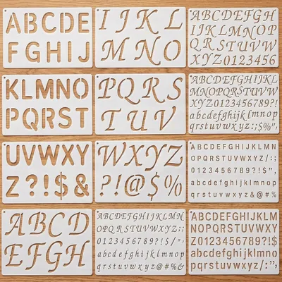 Produktbild von Buchstaben Schablonen Set 15 Stück, Alphabet Zahlen Symbole, für Basteln
