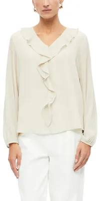 Produktbild von s.Oliver Damen Bluse – Regular Fit, V-Ausschnitt, Chiffon, leicht gefüttert – Für Business & besondere Anlässe – Größe 36, 8160_helles Beige