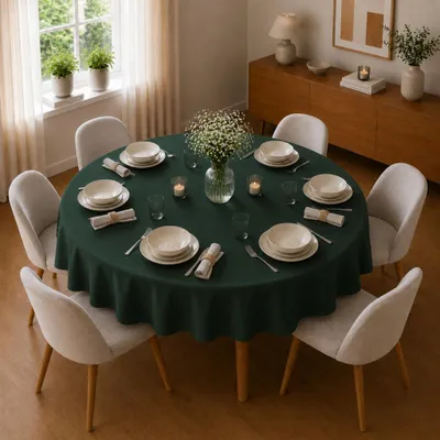 Immagine prodotto di Tovaglia Ø 135 cm per tavolo da cucina e da pranzo in verde scuro