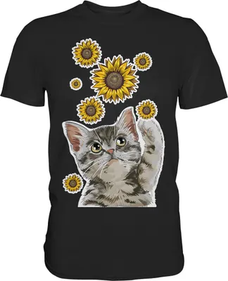 Produktbild von Katze Sonnenblumen Shirt Gärtner Kätzchen Garten Motiv – Black / L