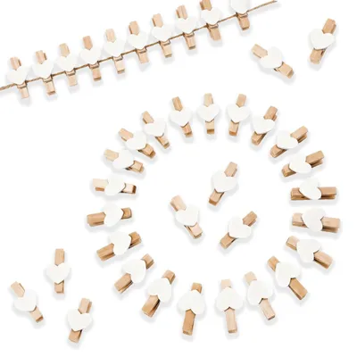 Productafbeelding van Houten klemmetjes - 200 stuks mini wasknijpers met hartvorm - Decoratie voor foto's - Wit