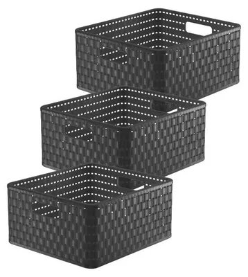Produktbild von Rotho 3er Set Aufbewahrungsboxen 14L Country - Organizer je 32,8 x 30 x 16 cm - Kunststoffbox in Rattan-Optik - Küchen Stapelbox aus Kunststoff