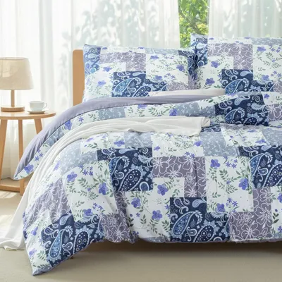 Productafbeelding van Beddengoedset, 200x200 cm, 3-delig, paars, paisley-motief, bloemenprint, microvezel