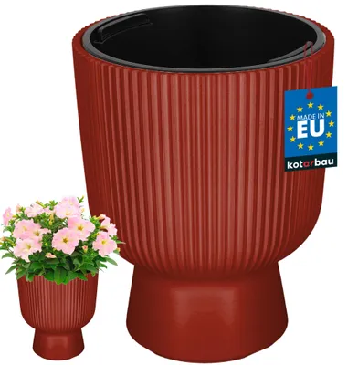 Image de KOTARBAU® Pot de fleurs, diamètre 23 cm. Pot pour orchidées, pot de culture avec pot intérieur. Pot de fleurs avec socle, à motifs rainurés, en forme de calice. Jardinière en plastique, de couleur cuivrée