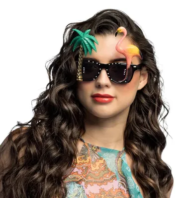 Produktbild von "Hawaii" Partybrille - Palme und Flamingo | Mehrfarbig