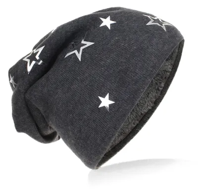 Produktbild von Kinder Strick Beanie Silber Stern Anthrazit M