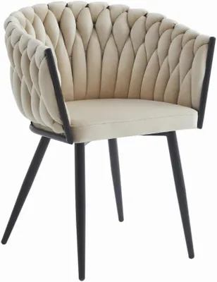 Obrázok produktu pre VBChome Stolička Velvet Fabric Beige Čalúnená tkaná jedálenská stolička a stolička do obývačky Glamorous Loft & Industrial Style Comfort Seat Metal Frame