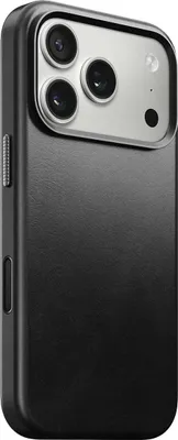 A black iPhone case with a silver camera bump is shown from a diagonal angle.