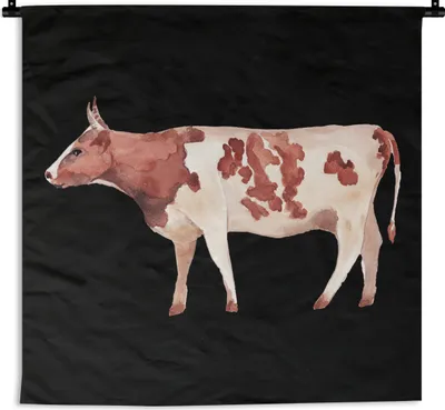 Produktbild von MuchoWow® Wandteppich Wandbehang Kuh - Tier - Schwarz 150x150 cm Tapisserie Dekoration Wandtuch - Wohnaccessoires - Modernes