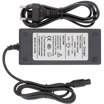 Immagine prodotto di Rosfix Alimentatore per Caricabatterie – Connettore a 3 Pin 36 V/42 V 2 a | Protezione da Sovraccarico e Sovratensione | Per Monopattini Elettrici