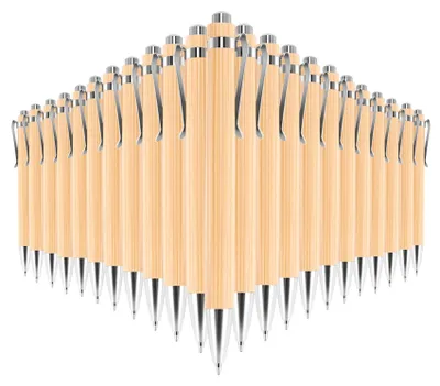 Image de 100 stylos à bille en bambou avec encre noire