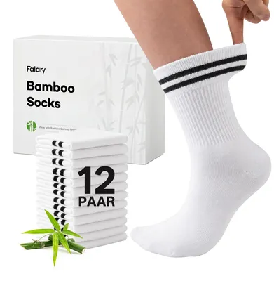 Produktbild von FALARY 12 Paar Socken Herren Damen Sportsocken Bambus Tennissocks Weiß 4750 – Größe 47-50, Weiß*12