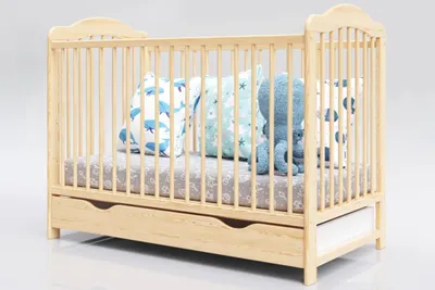 Łóżeczko Alek z szufladą i gryzakami 120cm x 60cm kolor sosna + materac – zdjęcie produktu 1