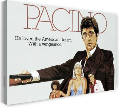 Produktbild von Leinwandbild (80x60cm): Filmplakat Filmmotiv Scarface Tony Montana Kunstplakat, echter Holz-Keilrahmen inkl. Aufhänger, handgefertigt in Deutschland