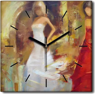 Produktbild von Coloray Uhr auf Leinwand 30x30 cm Wand Uhr Dekoration Wohnzimmer Segeltuch schwarze Hände -Kunstfrau-Silhouette