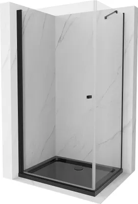 Produktbild von Mexen Pretoria kippbare Duschabtrennung 70 x 90 cm, transparent, Schwarz + Duschwanne Flat, Schwarz - 852-070-090-70-00-4070B
