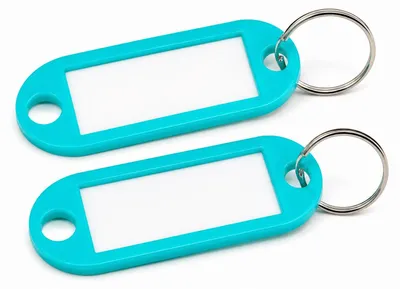 Immagine prodotto di Confezione da 1 portachiavi personalizzabile, tinta unita - turchese - targhette per chiavi con anello personalizzabili | Portachiavi personalizzabile | Portachiavi in plastica con etichette sostituibili