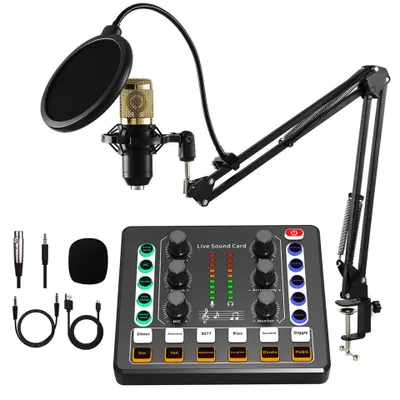 Obrázok produktu pre Sada kondenzátorového mikrofónu ZELURXX s ramenom a zvukovou kartou – ideálna pre podcasty, streamovanie a hranie hier, M8+Gold
