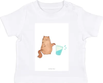 Produktbild von Mr. & Mrs. Panda T-Shirt Katze Wasserglas 12. - 18. Monat - Weiß - Geschenk, Babyshirt, Katzen, Kleinkind, Katzenhalter, Baumwolle Baby Shirt, Cats, Oberteil, Cat