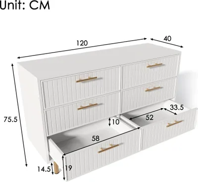 Produktbild von okwish Kommode Sideboard mit viel Stauraum, Schrank mit 6 Schubladen, Schubladenschrank Anrichte für Wohnzimmer, 120x40x75cm