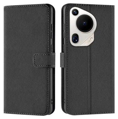 A black flip case for a Huawei Pura 70 Ultra phone, shown from the front and back.