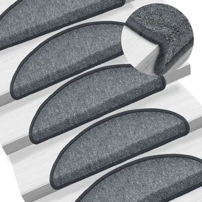 Image de The Living Store 15 pcs. tapis d'escalier Gris foncé 65 x 24 x 4 cm
