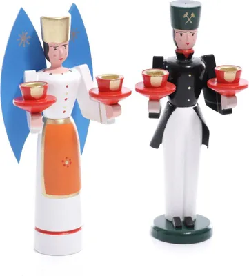 Produktbild von Weihnachtsfiguren Engel und Bergmann bunt Höhe ca 15cm NEU