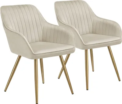 Image de Chaise MARILYN en velours matelassé - crème/or, Lot de 2