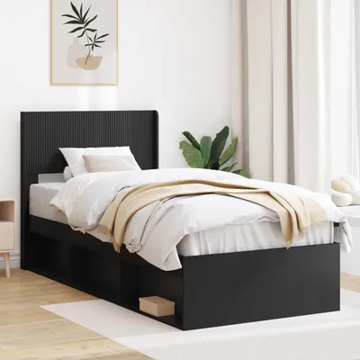 Productafbeelding van Maison Exclusive - Bedframe met opbergruimte en hoofdeinde, zwart, 90 x 200 cm