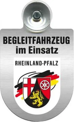 Produktbild von Einsatzschild mit Saugnapf - Begleitfahrzeug im Einsatz - incl. Regionenwappen 309457 Color - Region Rheinland-Pfalz