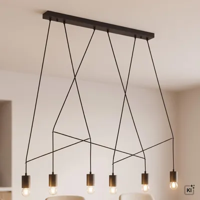Produktbild von Loft Hängelampe IMBRIA Schwarz Metall 6-flammig Vintage Pendelleuchte Wohnzimmer Esszimmer Esstisch, KI-generiertes Bild