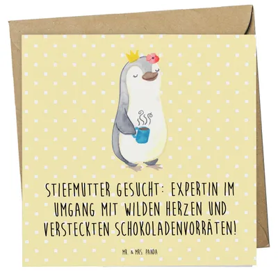 Produktbild von Mr. & Mrs. Panda Glückwunschkarte Stiefmutter Expertin - Gelb Pastell - Geschenk, Stiefkind, doppelkarte, faltkarte, Geduld, Grußkarte, Geburtstage, Familie, anlasskarte
