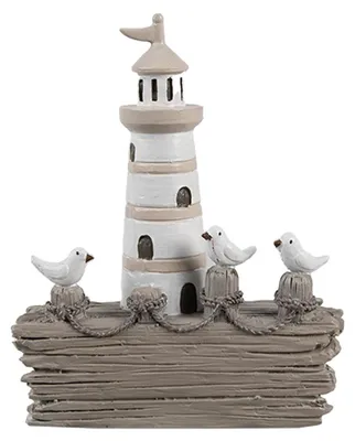 Produktbild von Clayre & Eef Dekorationsfigur Leuchtturm 10x4x12 cm Weiß Braun Kunststoff
