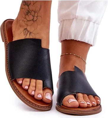 Produktbild von Damen-Leder-Flip-Flops Schwarz Amite 39