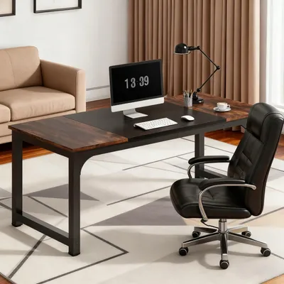 Image de Bureau d'appoint - Espace de travail - Bureau informatique - Bureau d'étude - Table à manger - Design industriel - Large surface de travail de 180 cm