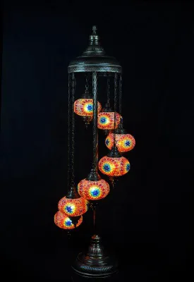 Immagine prodotto di Lampada da terra turca con mosaico fatto a mano con 7 sfere multicolori – Lampada orientale marocchina 160 cm