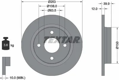 Produktbild von 2x TEXTAR Bremsscheibe 92292803 für FORD Fiesta Mk7 Schrägheck 39 9mm 3 6kg