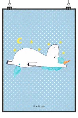 Produktbild von Mr. & Mrs. Panda Bild Einhorn Sternenhimmel DIN A2 - Blau Pastell - Geschenk, Wandbild, Unicorn, Plakat, Einhörner, drucke, Sterne, Kunstdruck, Verrückt, Posterdruck
