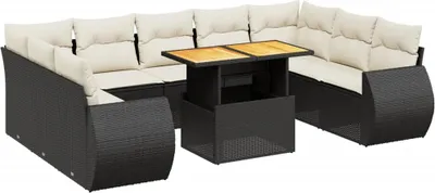 Produktbild von vidaXL 10-tlg. Garten-Sofagarnitur mit Kissen Schwarz Poly Rattan