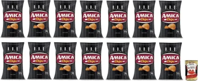 Produktbild von 14x Amica Chips Patatine BBQ Sauce,Kartoffelchips mit Barbecuesauce,Salziger Snack Knusprig und Lecker,Glutenfrei,50g-Beutel + Italian Gourmet Polpa di Pomodoro 400g Dose
