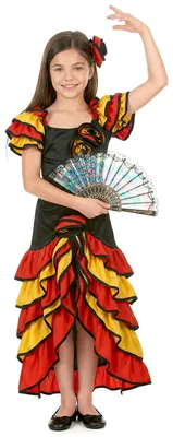 Obrázek produktu pro Dívčí kostým tanečnice flamenca černo-červeno-žlutý - 110-122 (4-6 let)