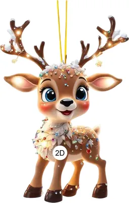 Produktbild von 2D-Rentier-Auto-Rückspiegel-Anhänger aus Acryl, Cartoon-Elch-Weihnachtsbaumschmuck, Auto-Innenausstattung für Fenster und Wand
