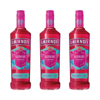 Produktbild von Smirnoff Raspberry Crush Wodka 3er Alkohol Set 700ml – Wodka mit Himbeergeschmack & 25% Vol. Fruchtig-weich, ideal für Cocktails, Longdrinks, Alcohol