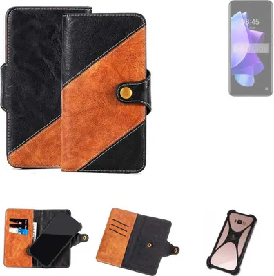 Produktbild von K-S-Trade Handyhülle Schutzhülle Bookstyle Case Wallet-Case kompatibel mit Tecno Pop 7 Pro Handy Cover Bumper Klapphülle schwarz hellbraun 1x