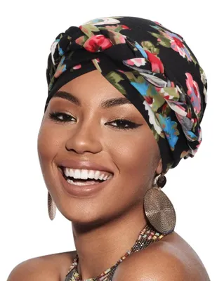Produktbild von Damen Turban mit Zopf Muster Kopfbedeckung Chemo Kappe Vorgebunden Beanie Schlafmütze Polyester Einheitsgröße 1 Stück